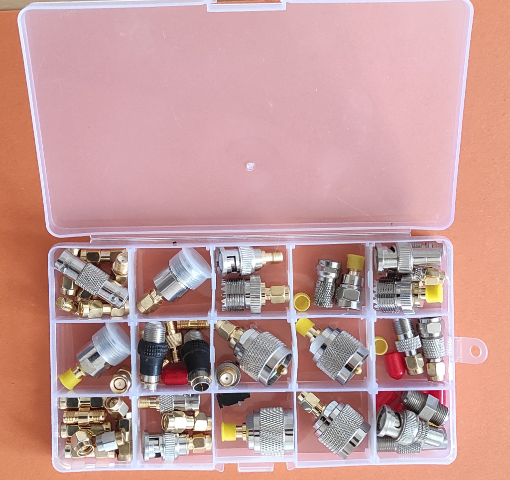 Picture shows plastic box with se of different connector adapters - there is more then 30 adapters in the box